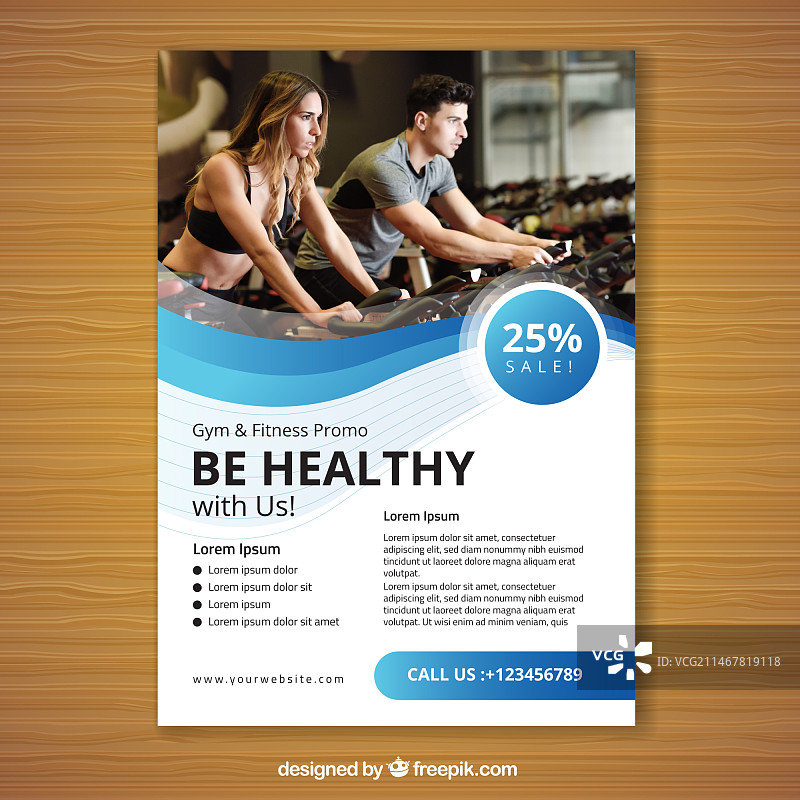 蓝色波浪健身宣传单模板图片素材