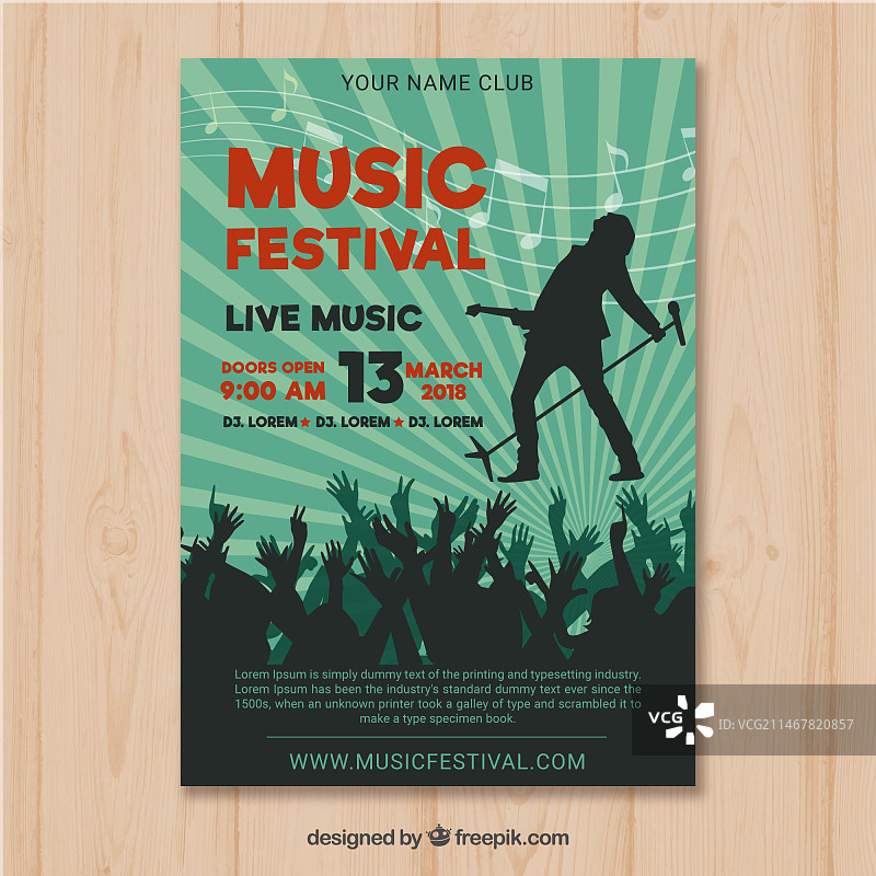 扁平风格的音乐节宣传单与观众图片素材