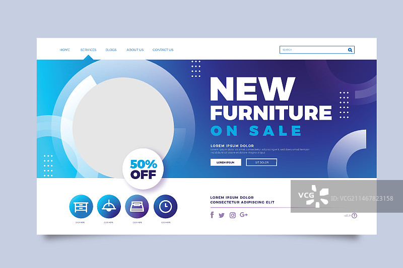 渐变家具促销着陆页模板（带照片）图片素材