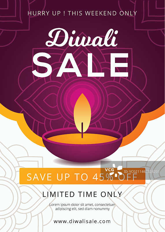 排灯节促销海报扁平风格模板和蜡烛图片素材