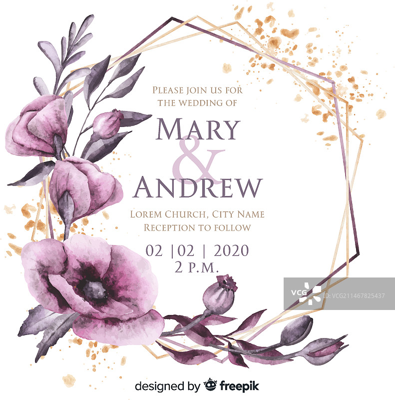水彩花卉边框婚礼请柬图片素材