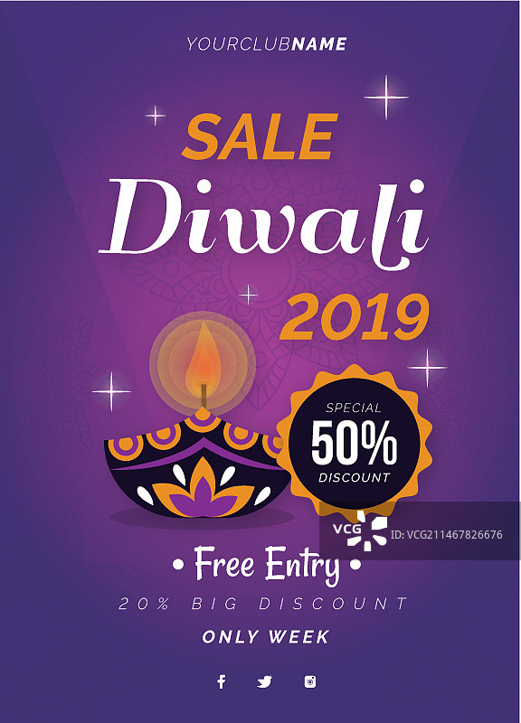 扁平风格排灯节促销海报图片素材