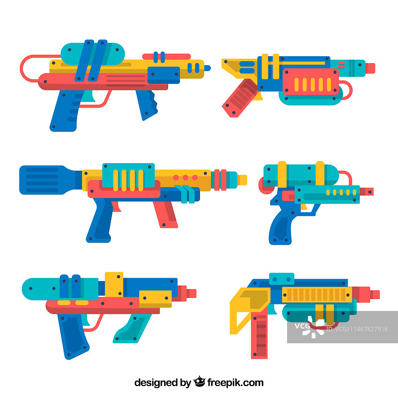 扁平风格的彩色水枪合集图片素材
