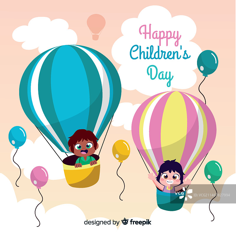 热气球中的儿童背景图片素材