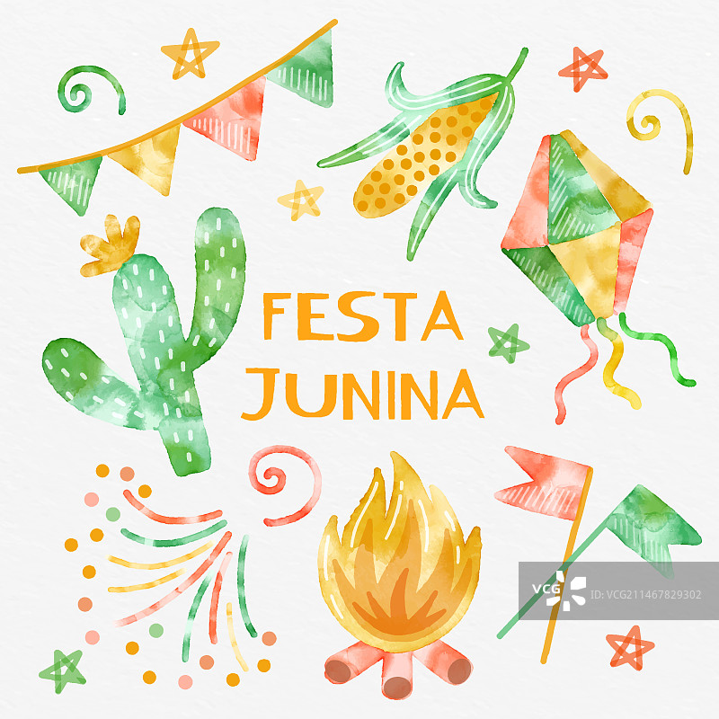 手绘水彩巴西六月节插画图片素材