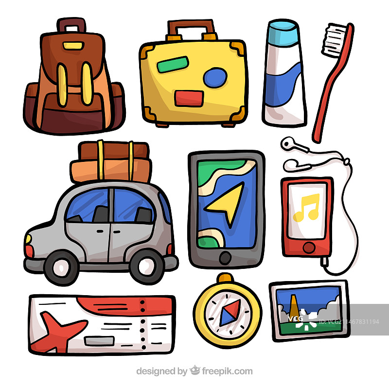 手绘旅行元素合集图片素材
