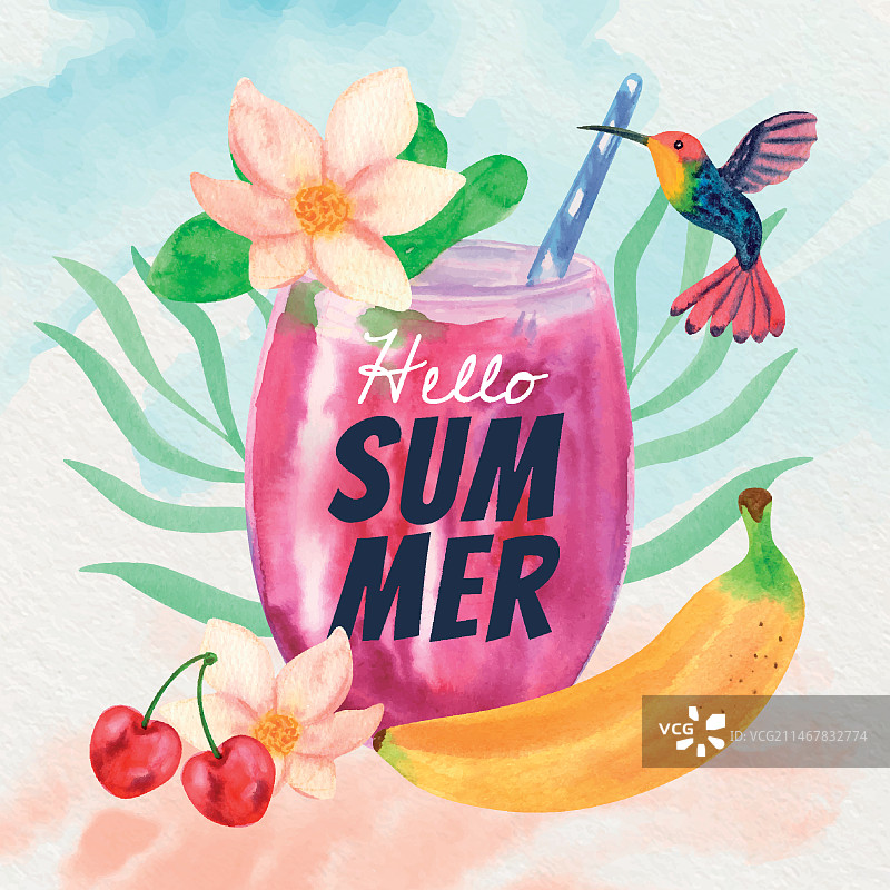 手绘水彩夏季插画图片素材
