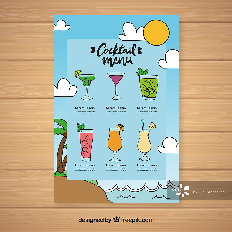 手绘鸡尾酒菜单模板图片素材
