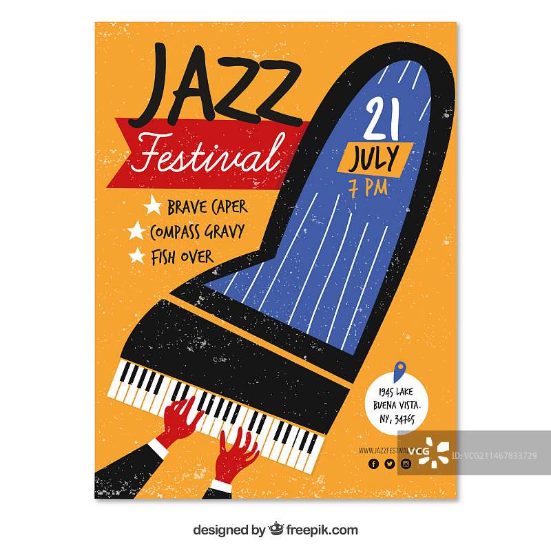 手绘钢琴爵士音乐节海报图片素材