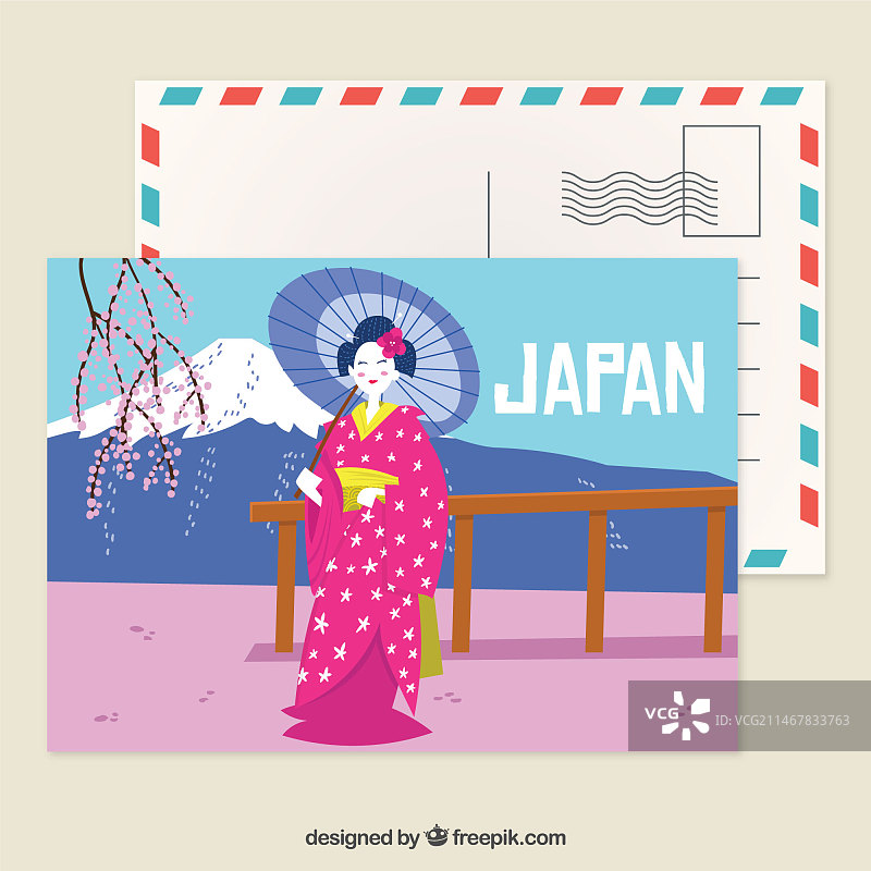 手绘风格日本明信片模板图片素材