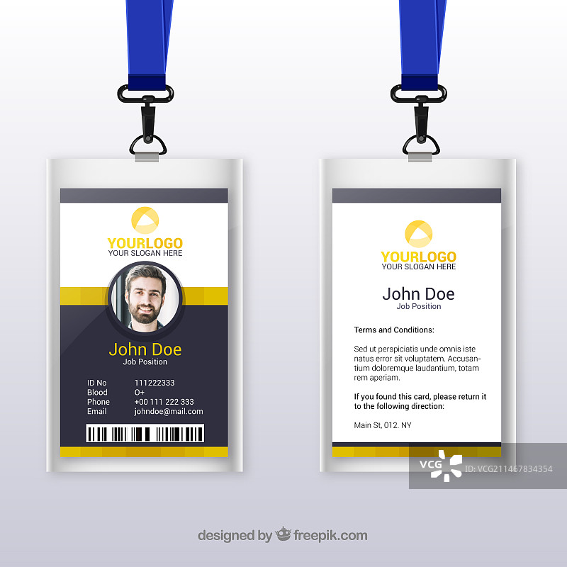 带扣环和挂绳的扁平风格ID卡模板图片素材
