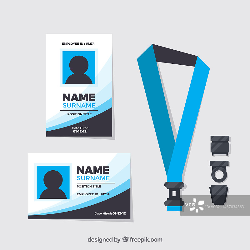 带扣环和挂绳的扁平风格ID卡模板图片素材