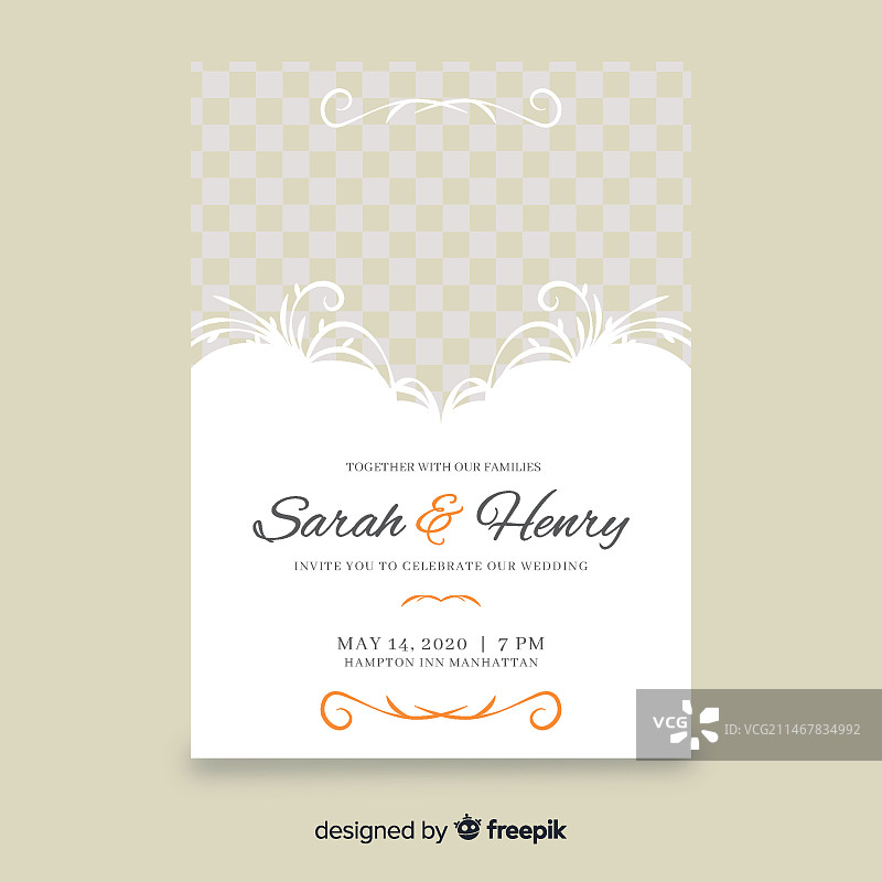 带有照片的复古装饰婚礼请柬模板图片素材