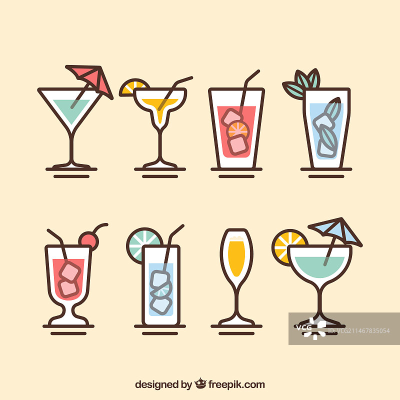 现代扁平风鸡尾酒合集图片素材