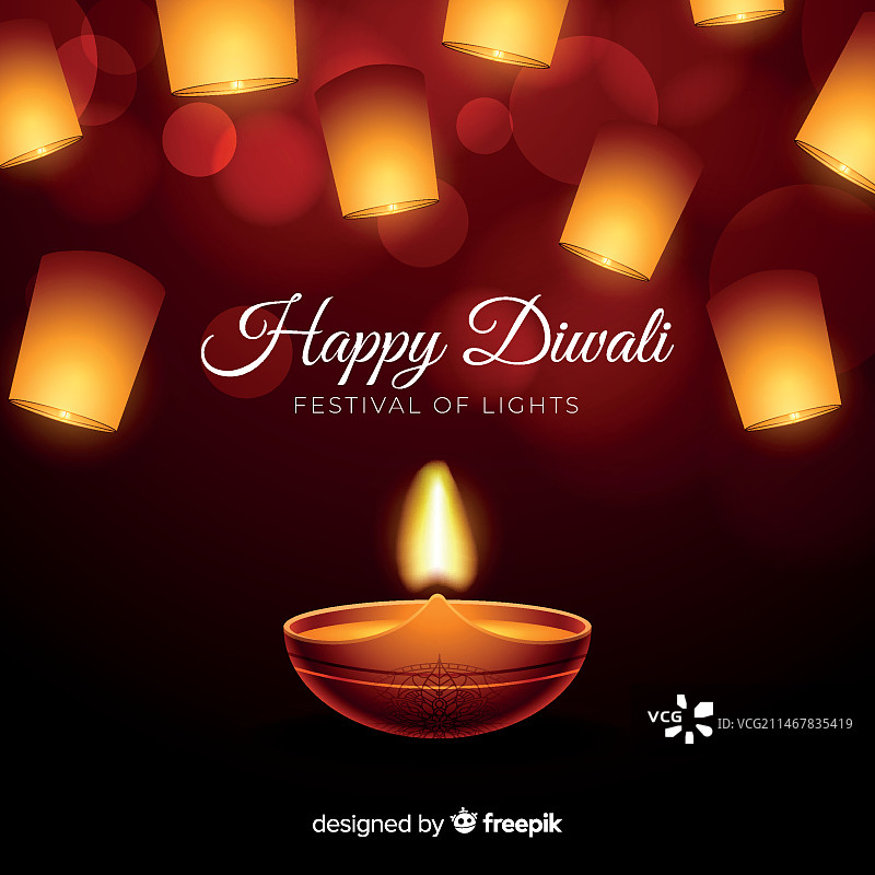 带有灯光的逼真排灯节背景图片素材