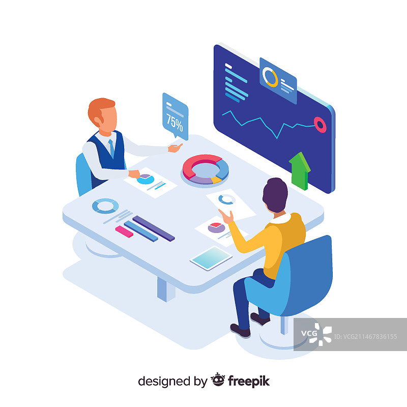 2.5D商务人士会议场景插画图片素材