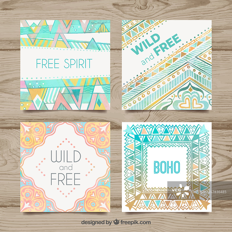 水彩风格波西米亚风卡片合集图片素材