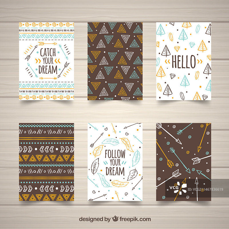 手绘风格波西米亚风卡片合集图片素材