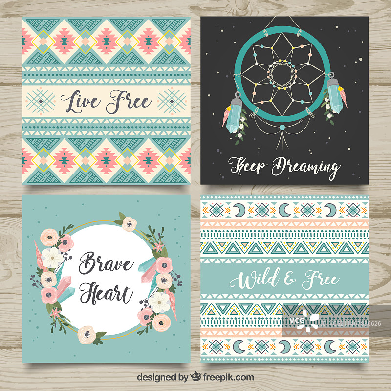 手绘风格波西米亚风卡片合集图片素材