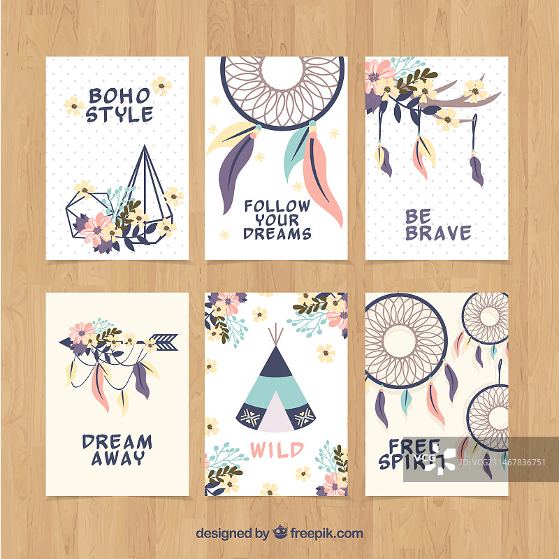 波西米亚风嬉皮元素卡片合集图片素材