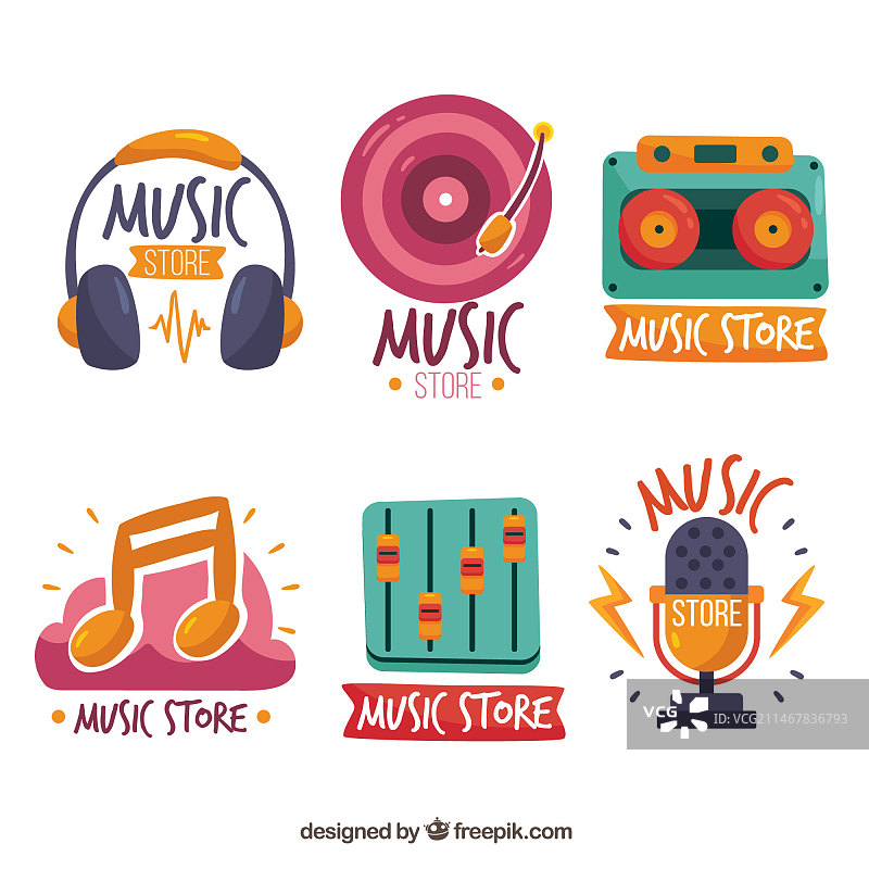 扁平设计音乐商店logo合集图片素材