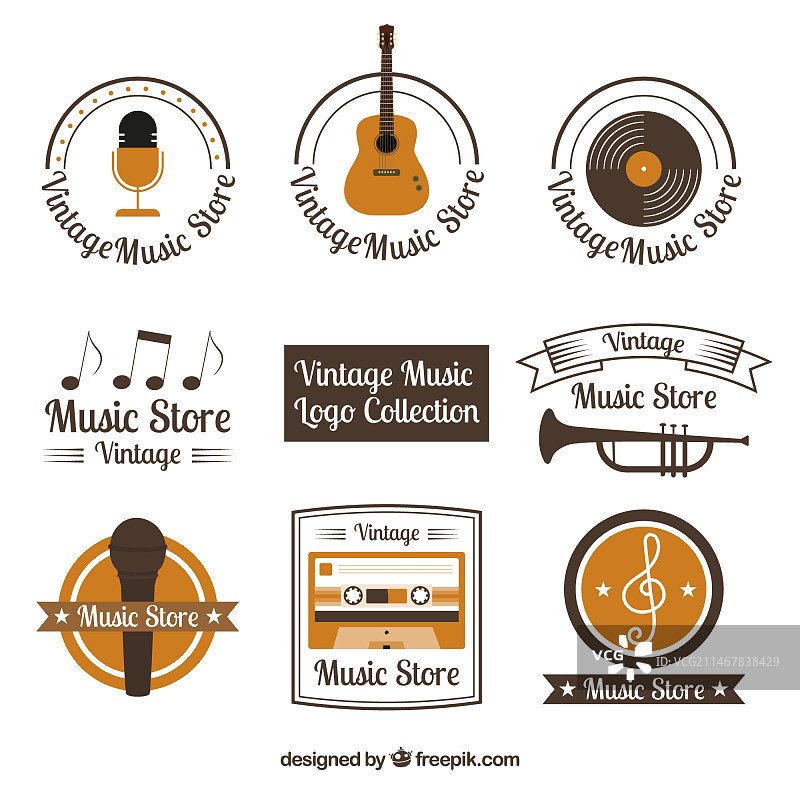 具有复古风格的音乐商店标志合集图片素材