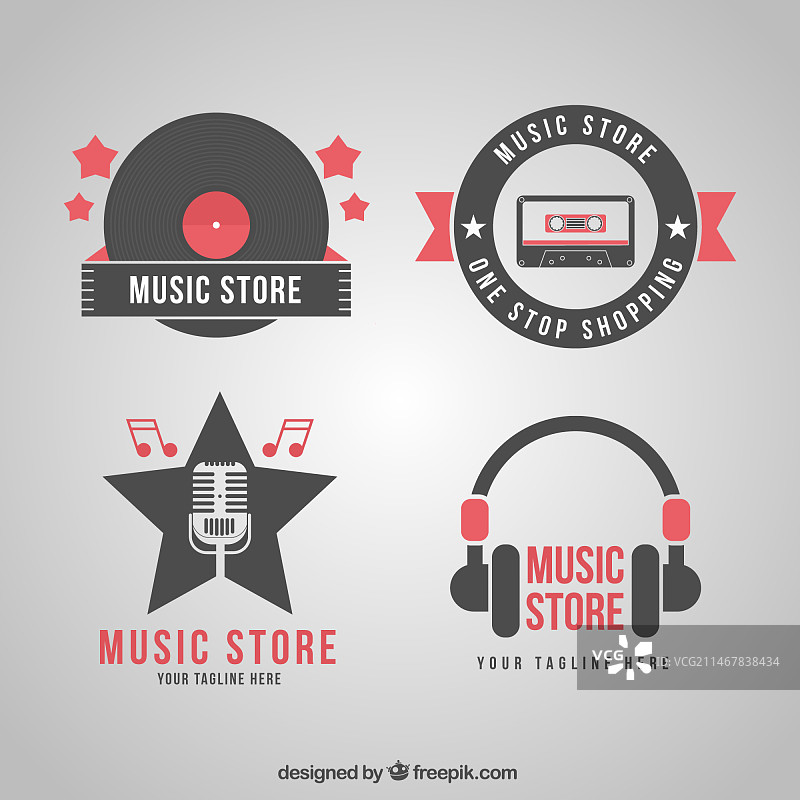 具有复古风格的音乐商店标志合集图片素材