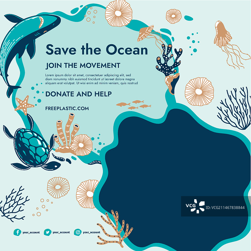 拯救海洋方形宣传单模板图片素材