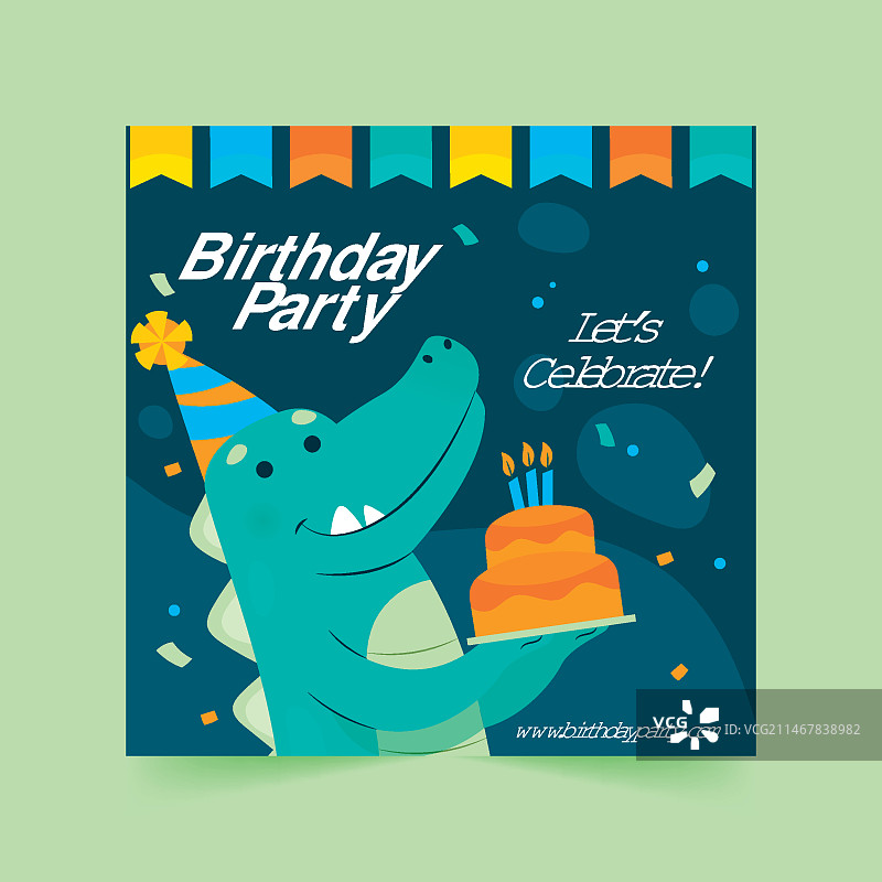 恐龙生日方形宣传单模板图片素材