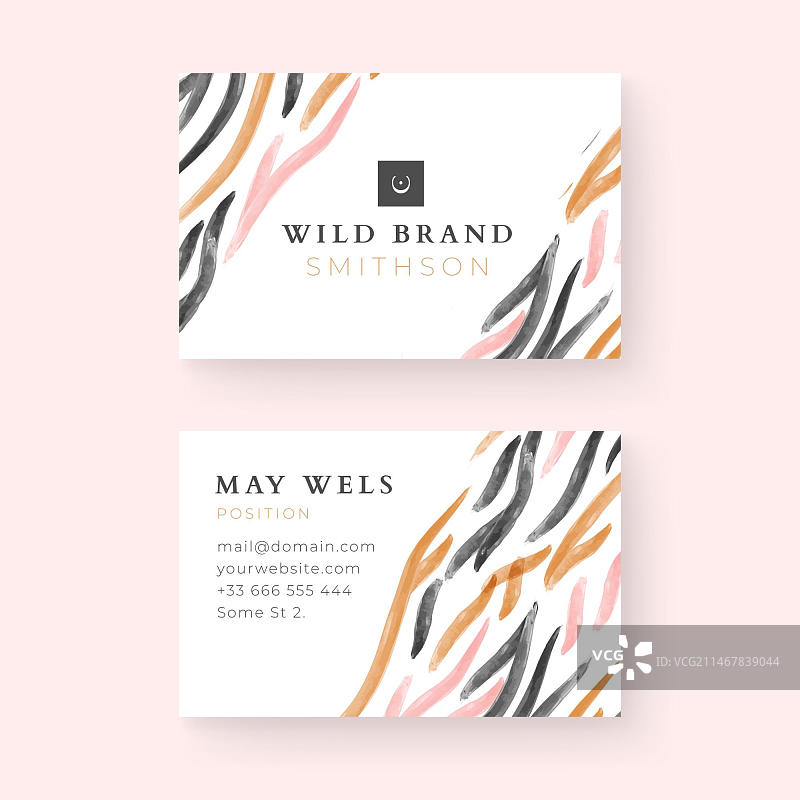 手绘水彩双面名片图片素材