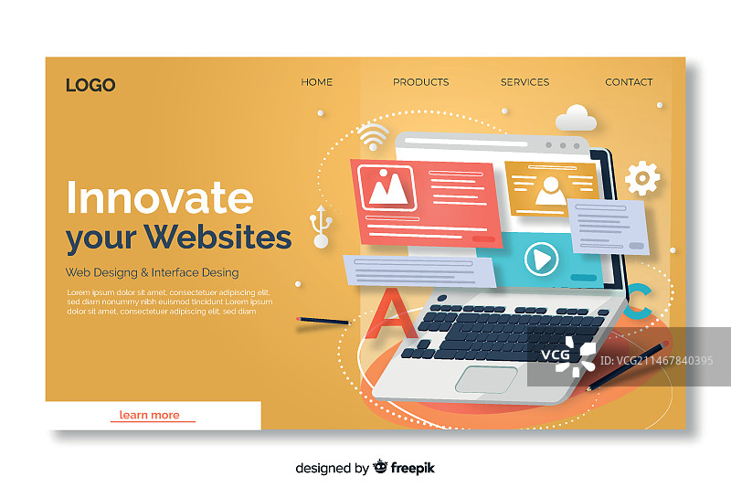 带有笔记本电脑的着陆页模板图片素材