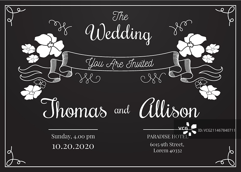 黑板上的复古婚礼邀请函模板图片素材