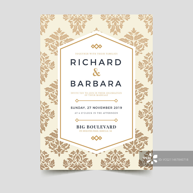 精美刺绣婚礼邀请函模板图片素材