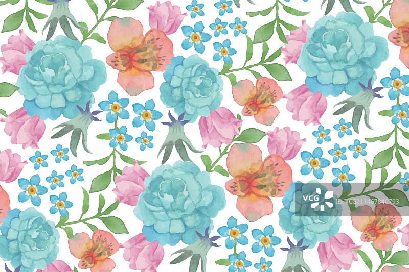 蓝色玫瑰水彩花卉背景图片素材