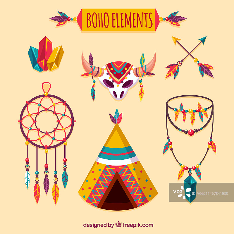 嬉皮士风格波西米亚元素合集图片素材