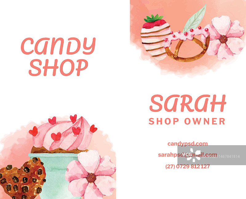 糖果双面竖版名片模板图片素材