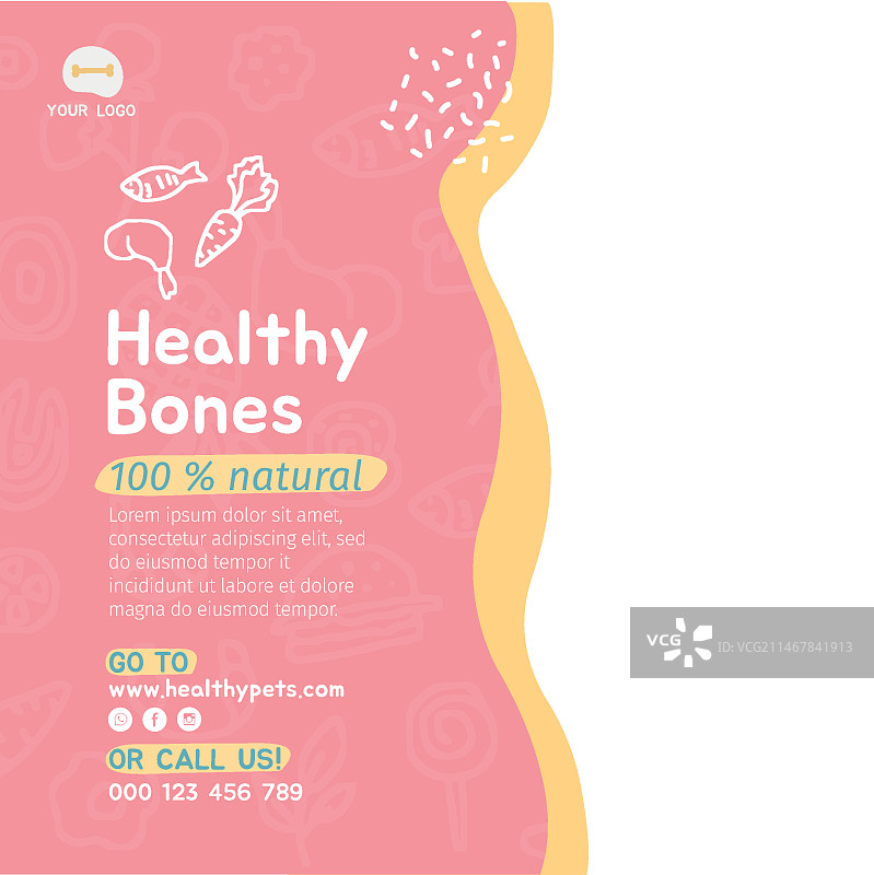 动物食物方形宣传单设计模板图片素材