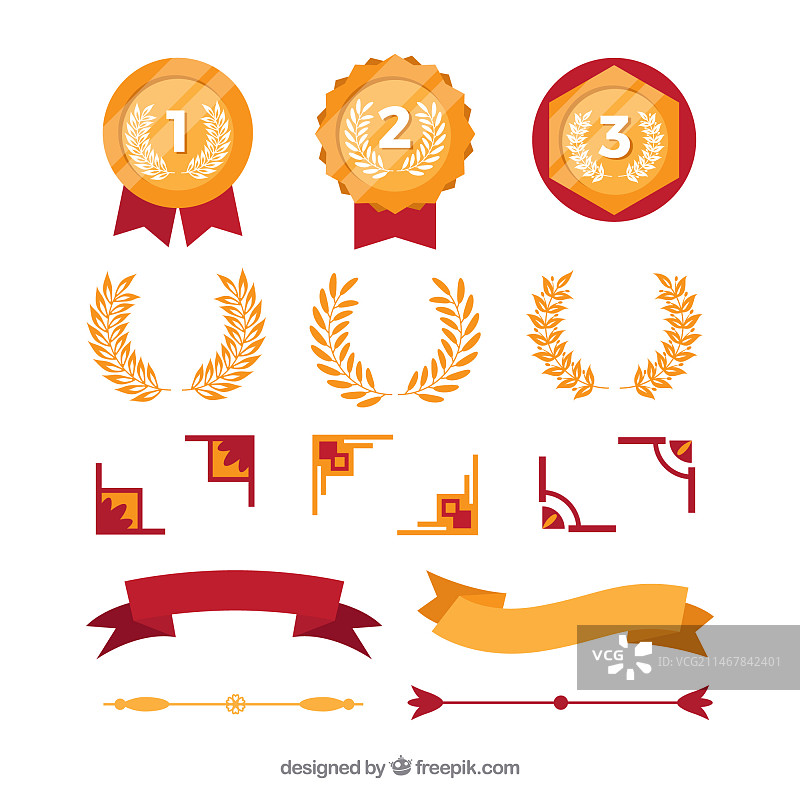 具有扁平设计的优雅证书元素集合图片素材