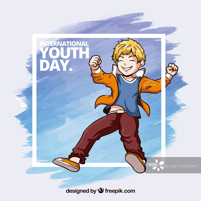 水彩笔触和男孩组成的水彩青年节边框图片素材