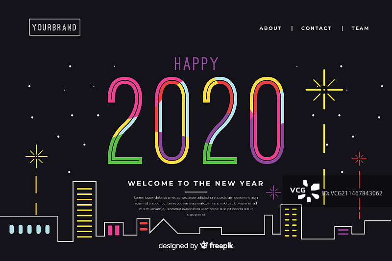 带背景的扁平风格新年着陆页图片素材