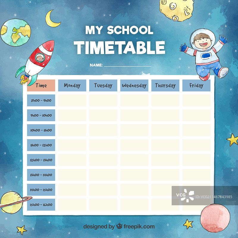 具有太空概念的学校时间表模板图片素材