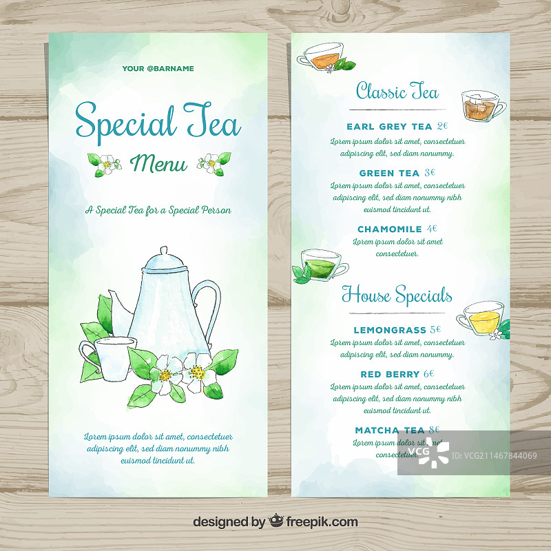 水彩茶饮菜单模板图片素材