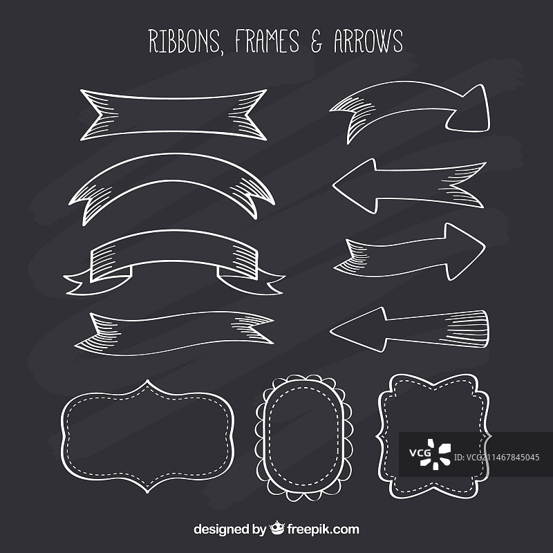 黑板风格的丝带、框架和箭头合集图片素材