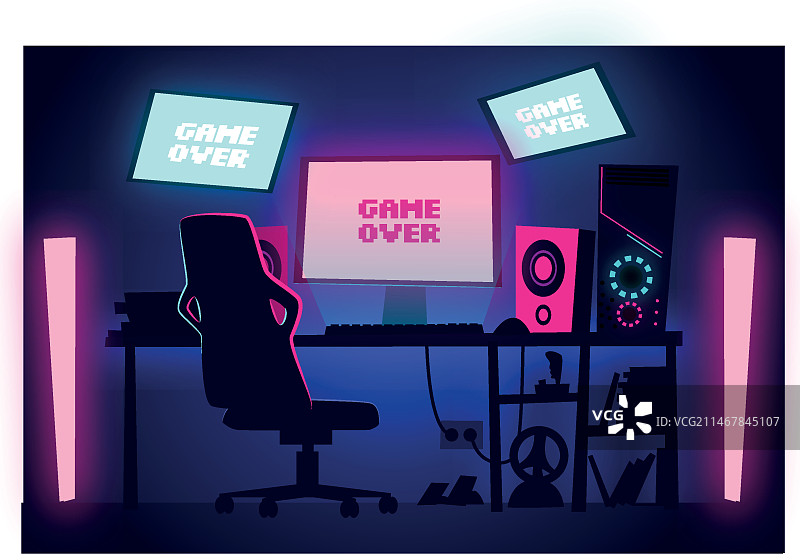 卡通游戏玩家房间插画图片素材