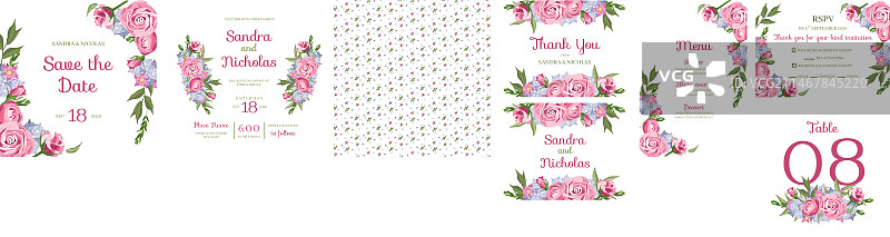 粉色鲜花边框婚礼请柬图片素材