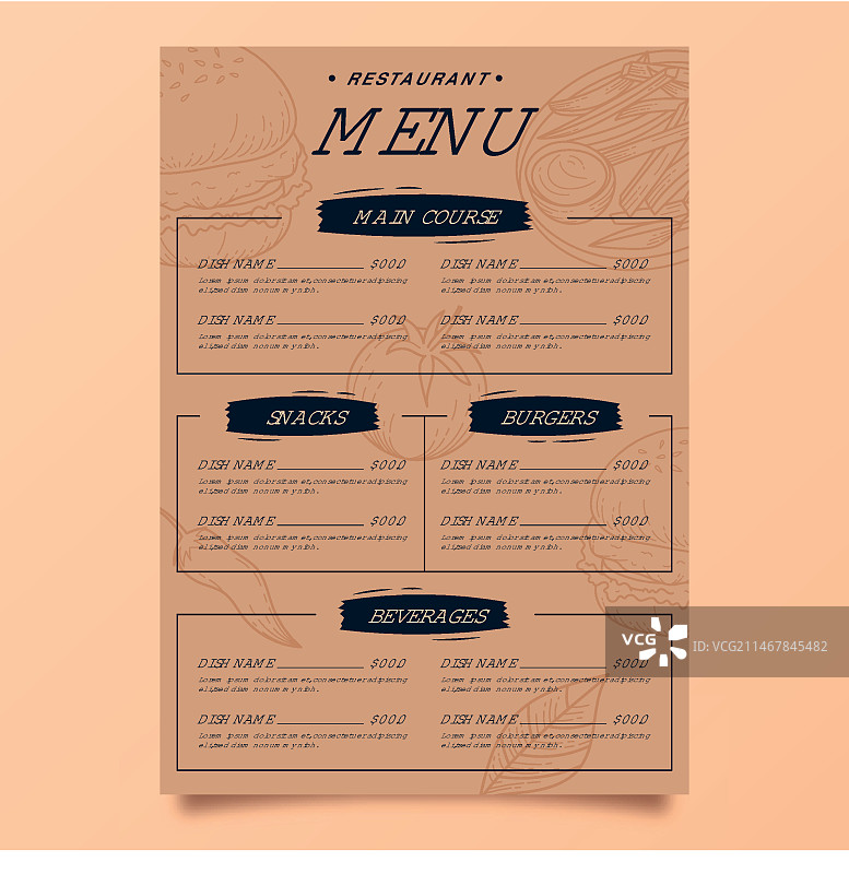 手绘乡村餐厅竖版菜单模板雕刻图图片素材