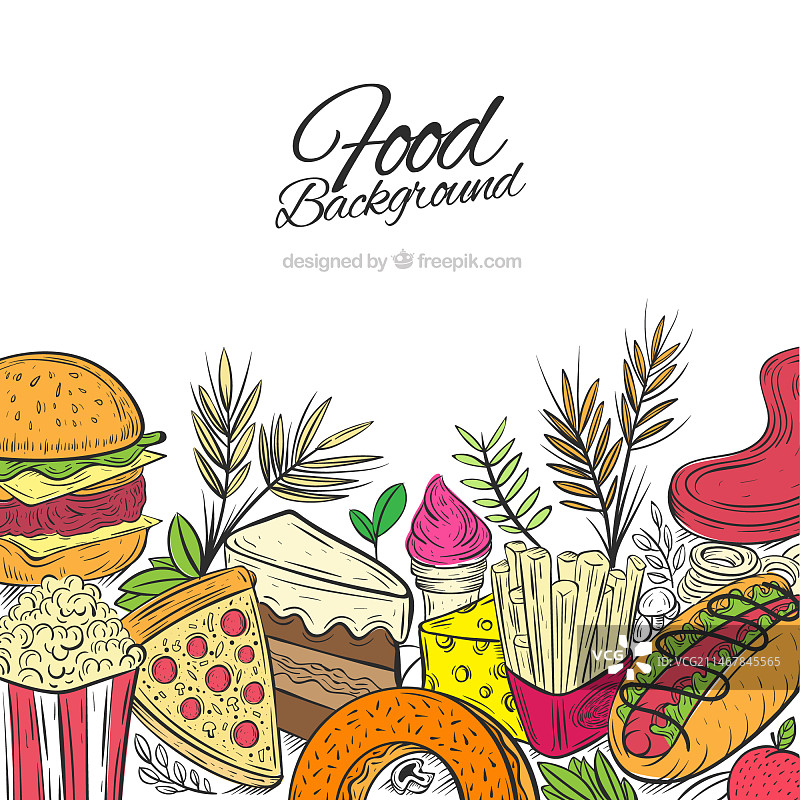 手绘风格的美味食品背景图片素材