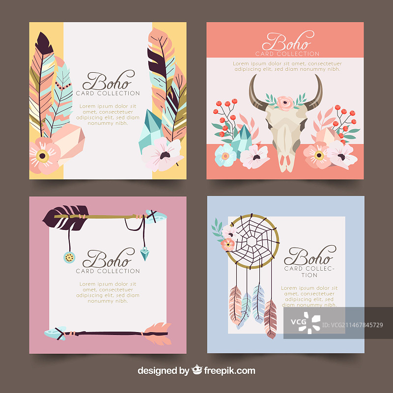 波西米亚风嬉皮元素卡片合集图片素材