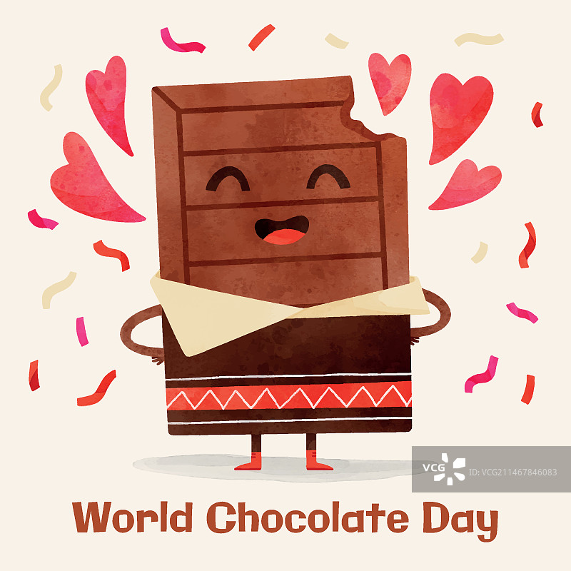 手绘水彩世界巧克力日插画图片素材
