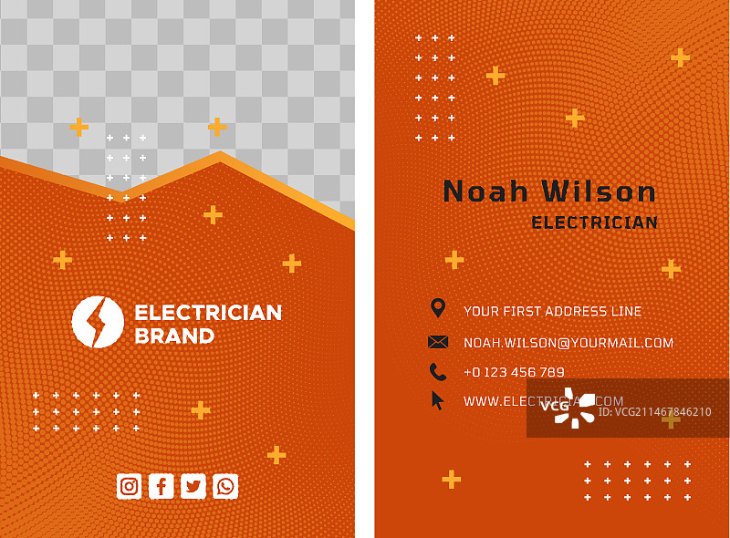 电工双面竖版名片模板图片素材